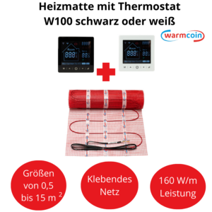 KIT Heizmatte Warmcoin mit zwei Leitungen 160W/m² + Warmcoin W100 Wifi-Thermostat